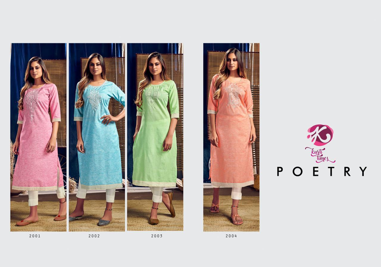 KURTI TIMES  POETRY Latest Fancy Casual Wear Designer Cotton Embroidery Work Kurtis Collection
